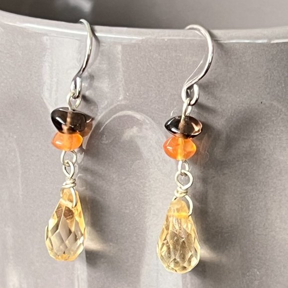 Artisan 925 Sterling Silver Semi Precious Stone Earrings, Citrine Earrings - Picture 3 of 6